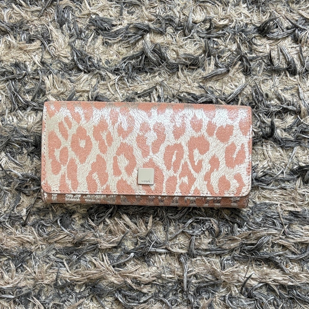 Lodis Pink and Silver Leopard Print Long Wallet Silver Hardware